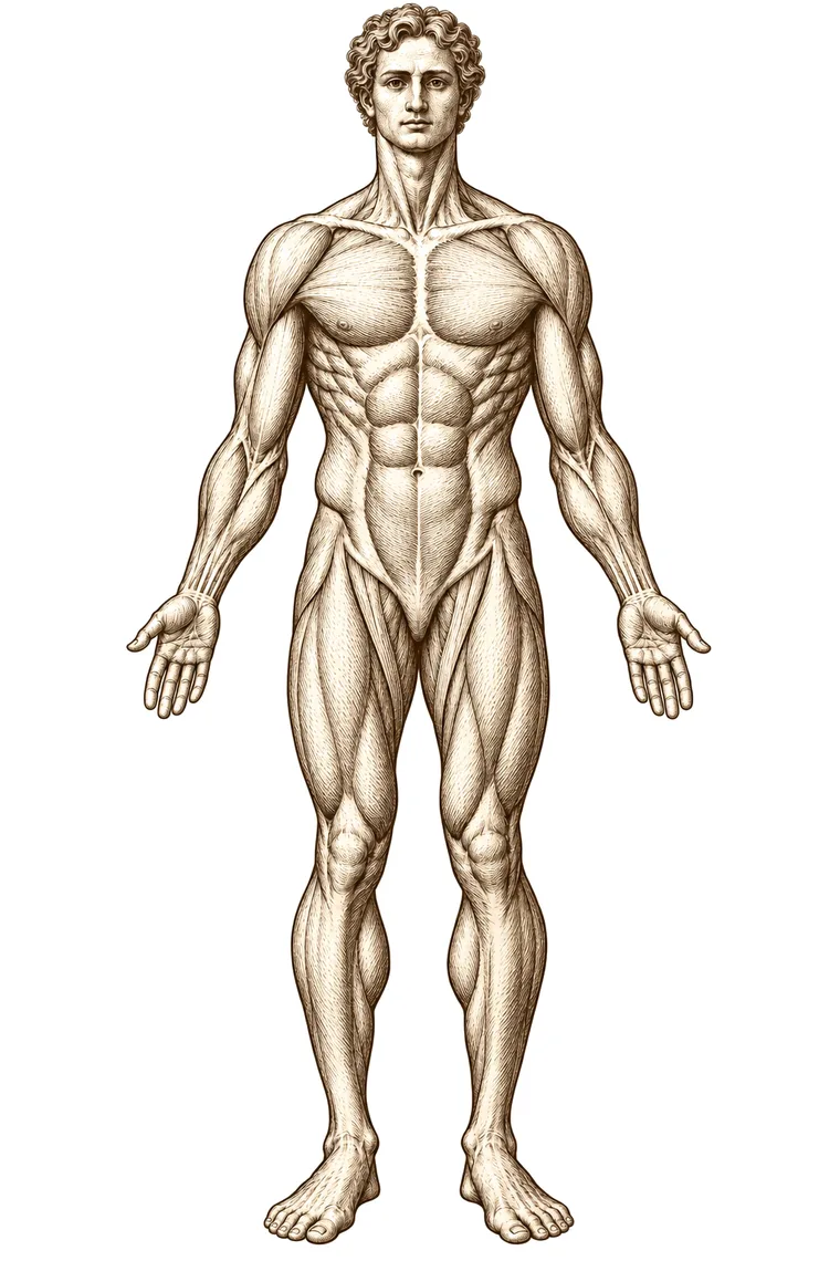 Engraved anatomical figure with placement callouts