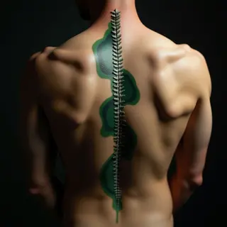 Abstract Son Tattoo for Dad: Green & Black Spine Design Ideas