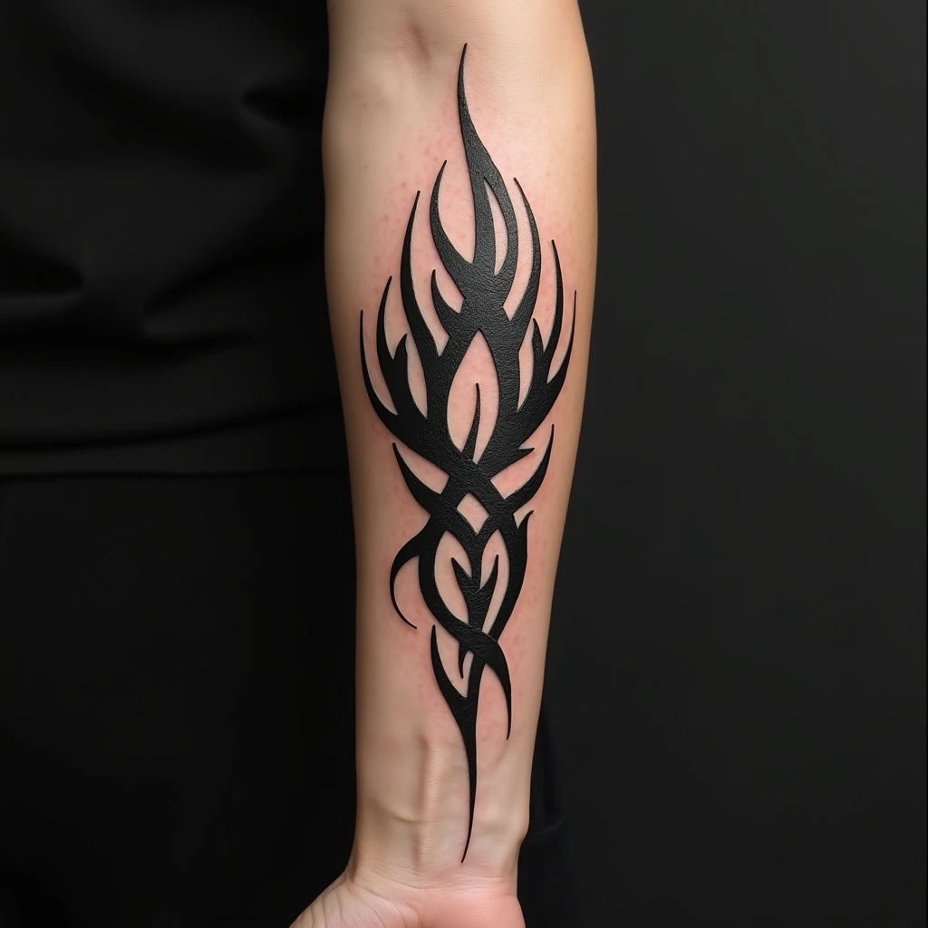 Dynamic Abstract Tribal Forearm Tattoo Design