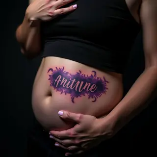 Violet Abstract Child Name Tattoos for Dads - Stomach Placement