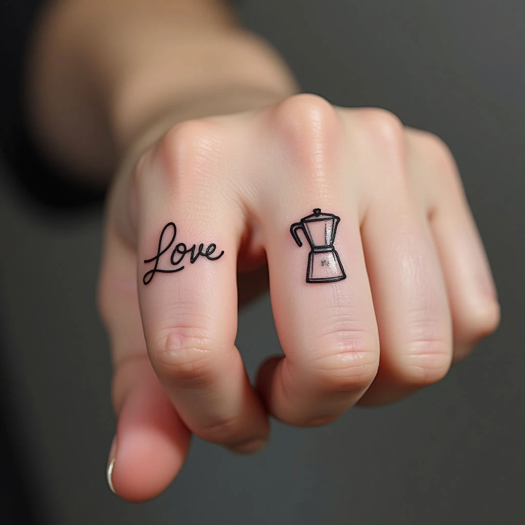 Minimalist Finger Tattoos: Love and Coffee