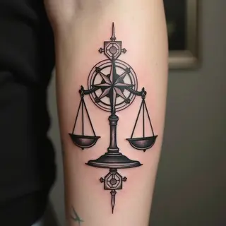 Geometric Scales & Compass Flash Tattoo Design
