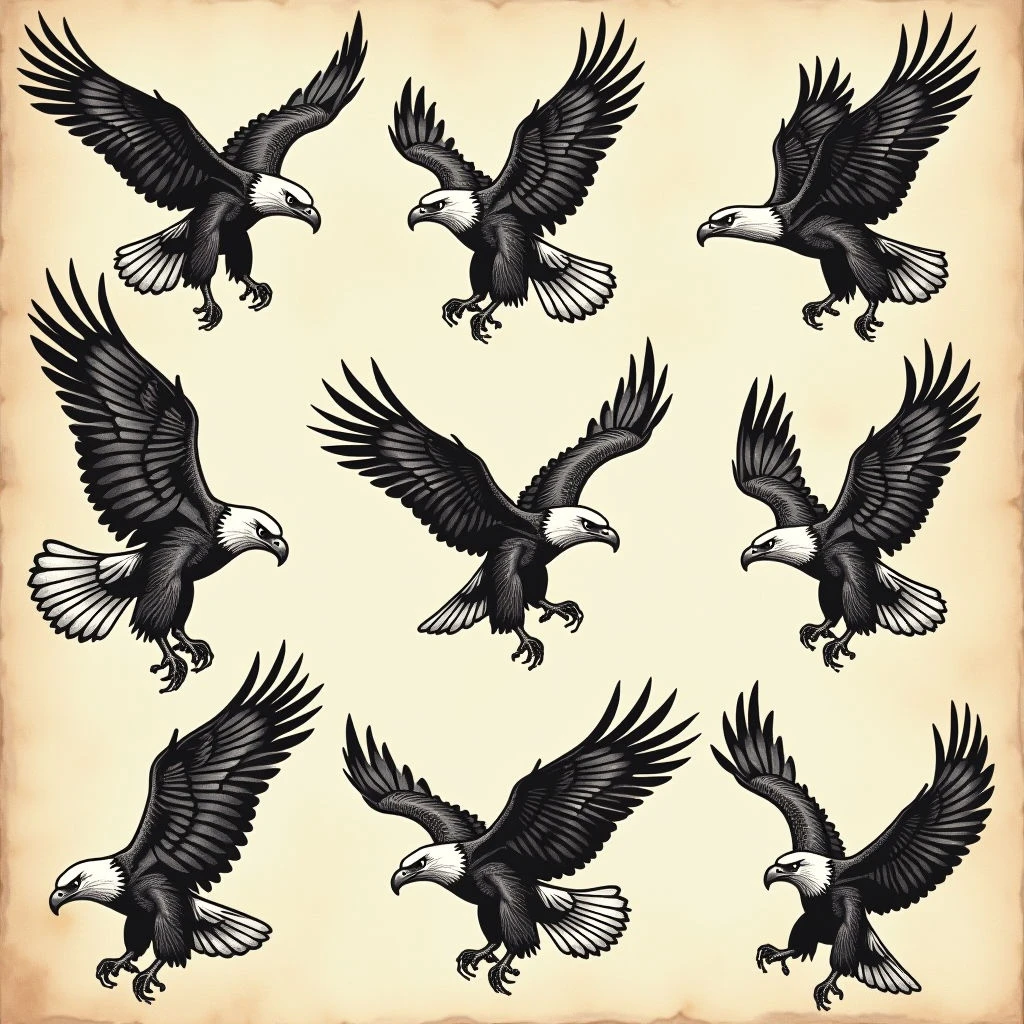 American Traditional Eagle Tattoo Design Sheet