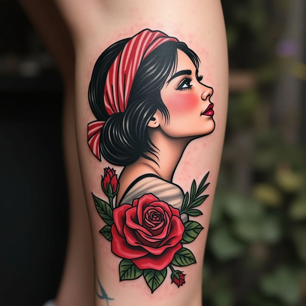 Classic American Traditional Portrait Tattoo