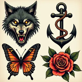 Classic American Traditional Flash Sheet Tattoo Designs