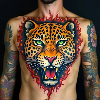 Majestic Leopard Chest Piece: A Traditional Tattoo Exploration