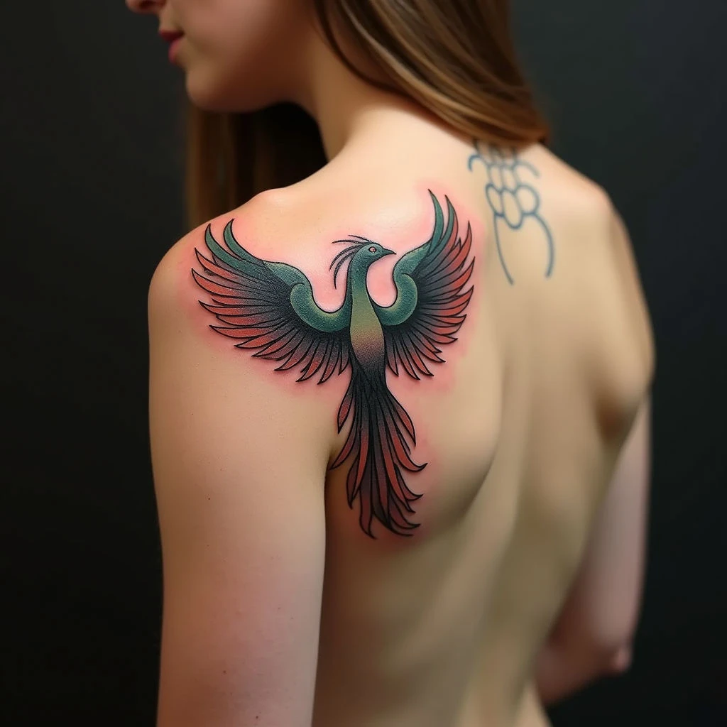 American Traditional Phoenix Tattoo on Upper Arm