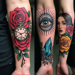 American Traditional Tattoo Collection: Roses, Clocks & Eyes