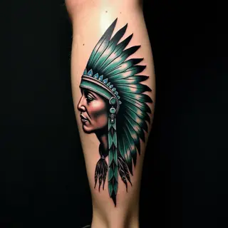 Majestic Native American Calf Tattoo Ideas - Old School Style