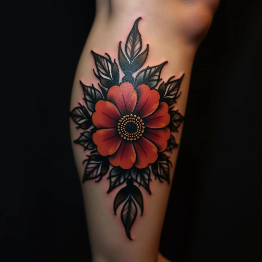 Unique Ornamental Flower Tattoos for Women's Legs