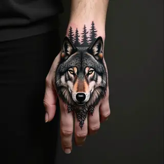 Intricate Wolf Hand Tattoo Design