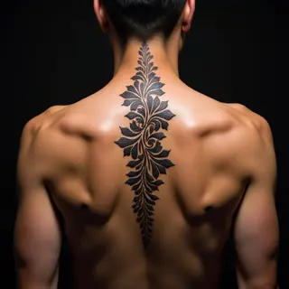 Violet Ornamental Henna Calligraphy Spine Tattoos