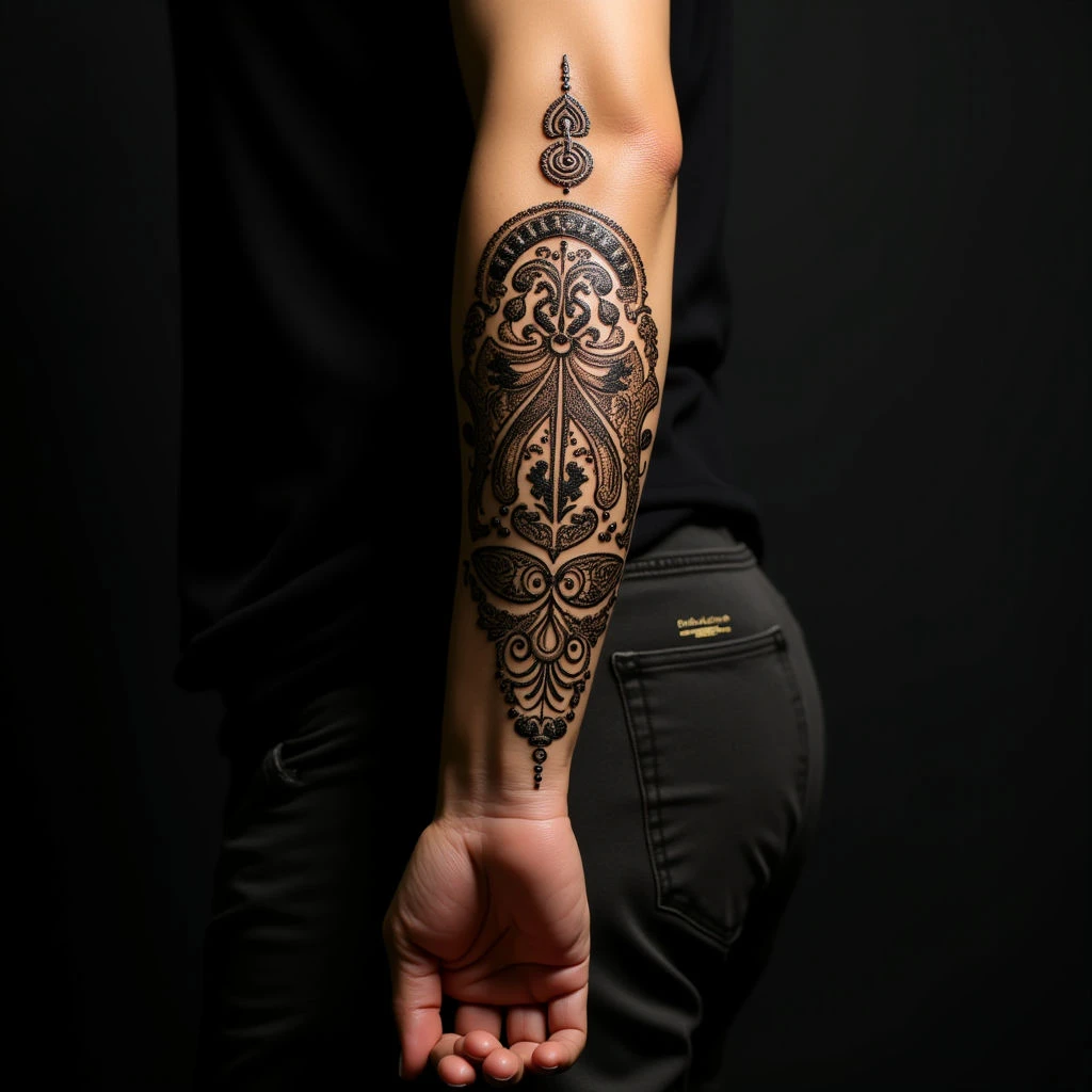 Luxurious Henna Arabic Calligraphy Arm Tattoos