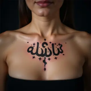 Elegant Mehndi Arabic Calligraphy Collarbone Tattoo for Girls