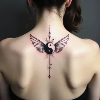 Geometric Yin Yang Tattoo Design: Balance and Flight