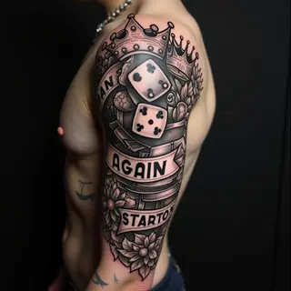 Gambling-Themed Arm Sleeve Tattoo Design