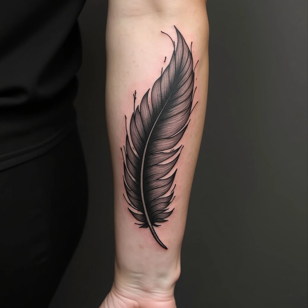 Ethereal Feather Wing Arm Tattoo Design