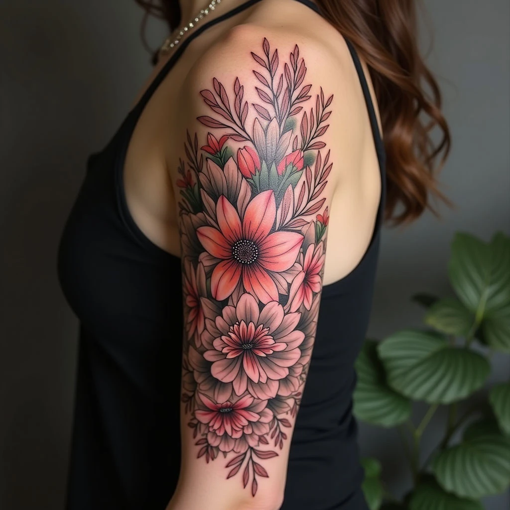 Intricate Floral Arm Tattoo Design