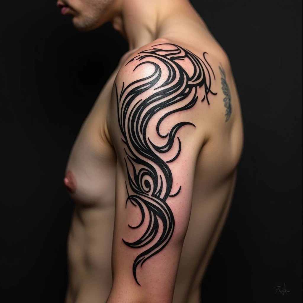 Dynamic Tribal Arm Tattoo Design