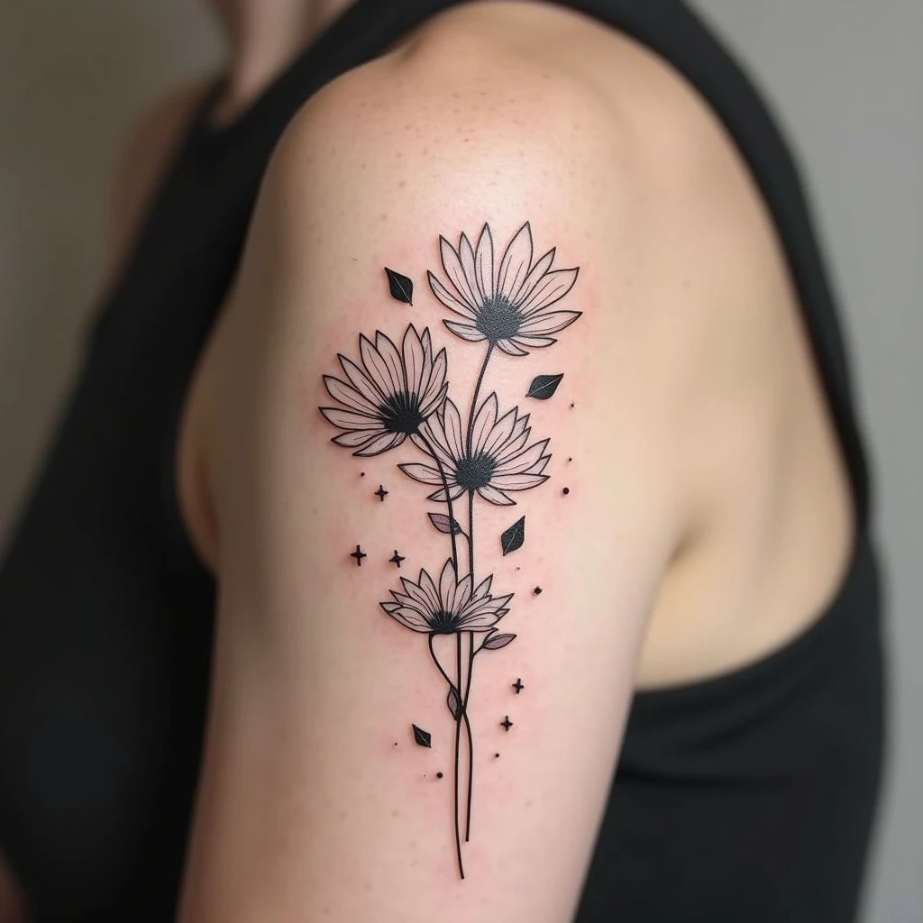 Elegant Floral and Geometric Arm Tattoo Design