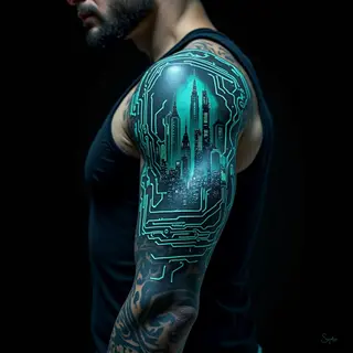 Bicep Name Tattoos for Men: Cybernetic & Future-Forward Designs