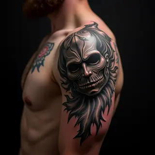Men's Chest Name Tattoo Cover Up - Biomechanical Design
