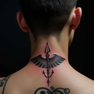 Violet Biomechanical Kids Name Neck Tattoos for Dads