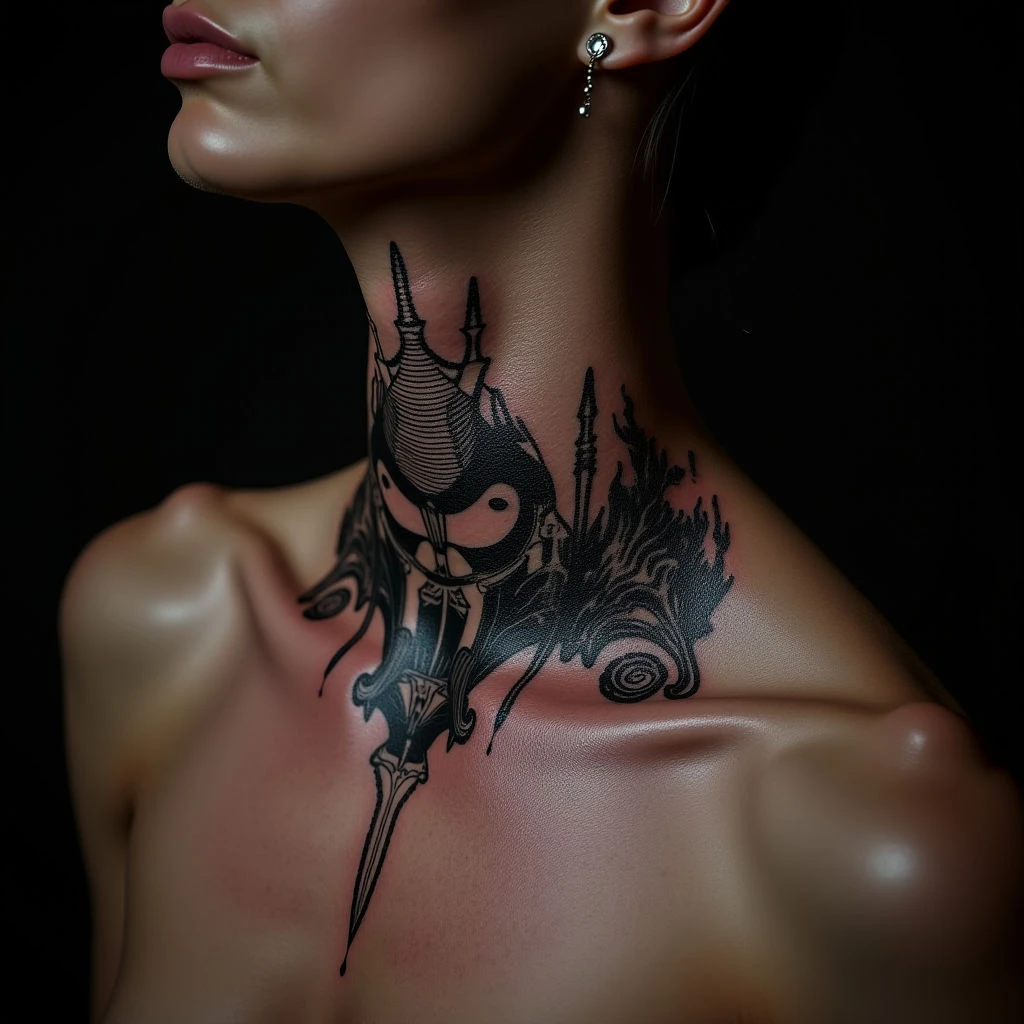 Biomechanical Neck Tattoos of Sacred Places