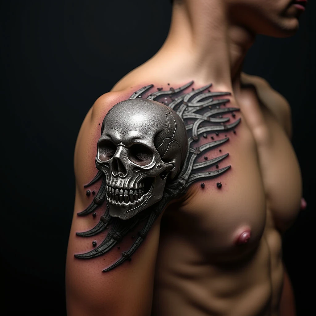 Massive Shoulder Cover-Up: Biomechanical Silver Design Ideas