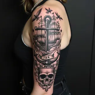 American Traditional Nautical Sleeve Tattoo