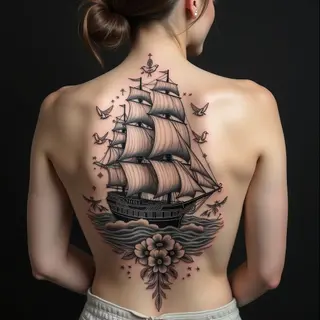 Nautical American Traditional Back Tattoo