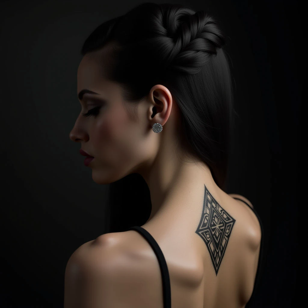 Unique Geometric Tattoos Behind Ear for Women