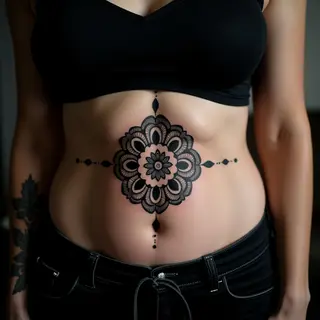 Vibrant Mandala Tattoos for Your Stomach | Black & Grey Inspiration