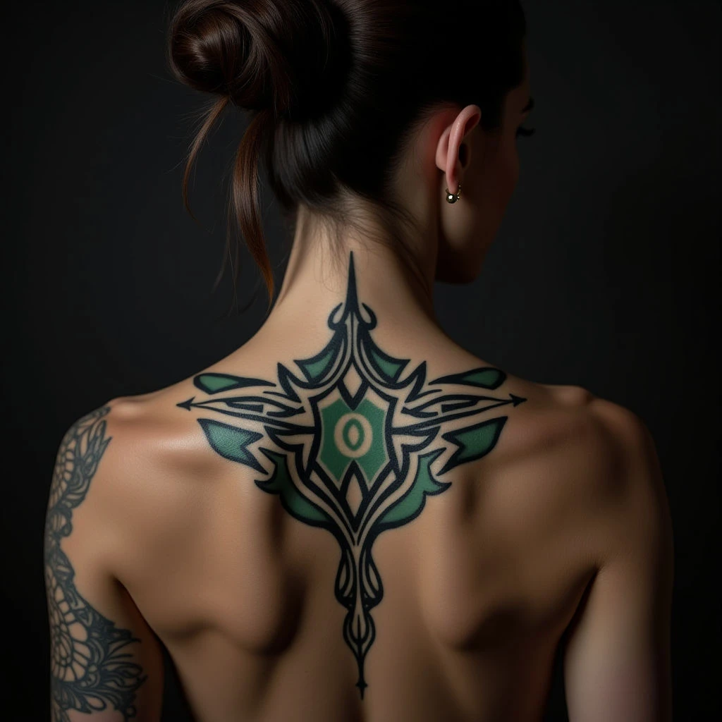 Tiny Tribal Behind-Ear Tattoo: Green & Black Inspiration