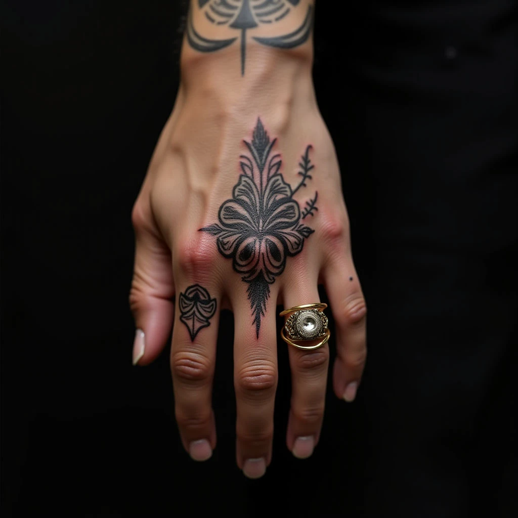 Small Finger Tattoos for Men: Traditional Brown Designs