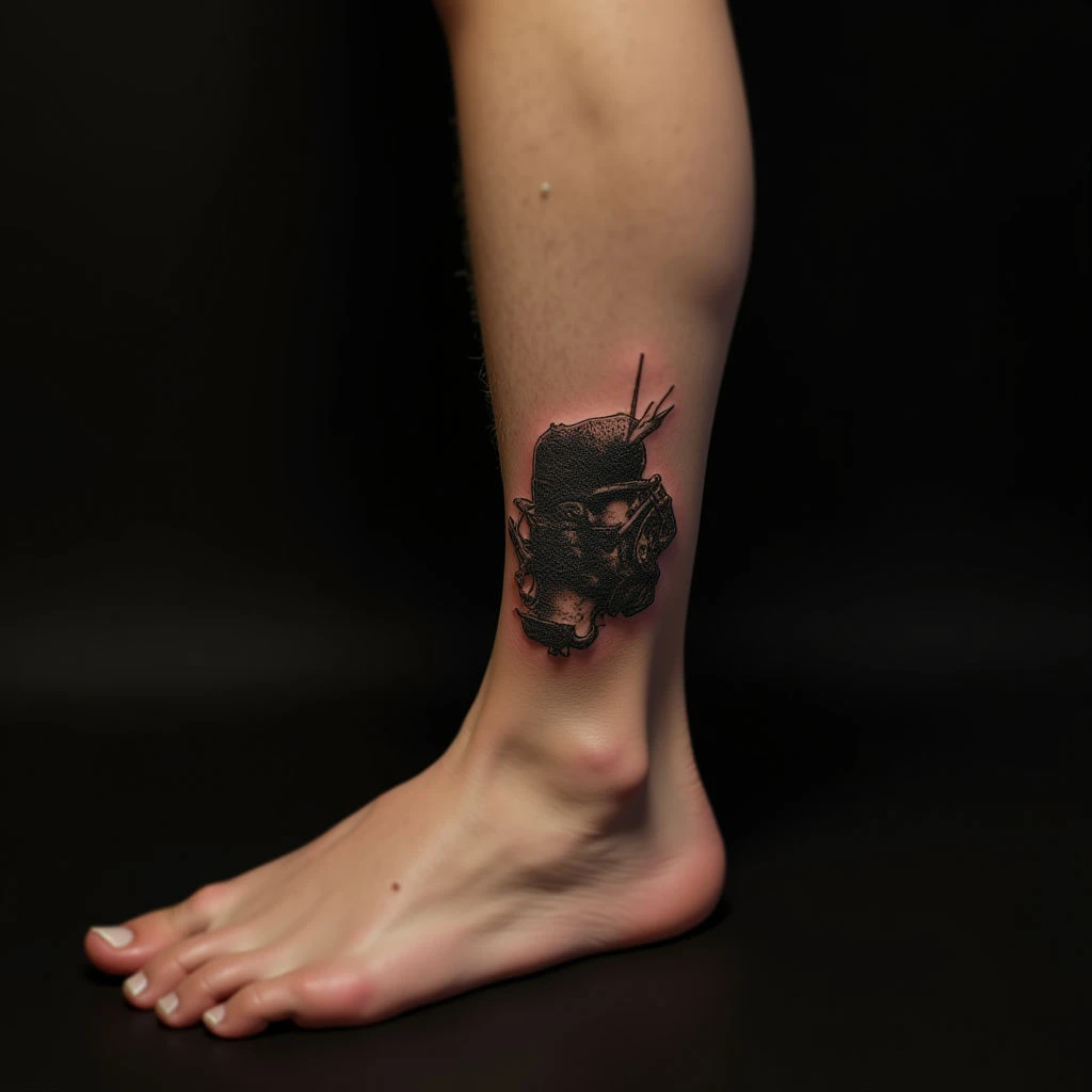 Powerful War Tattoos for Ankle: Black and Grey Realism