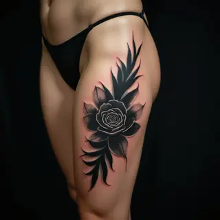 Men's Watercolor Thigh Tattoos: Bold Black & Grey Designs