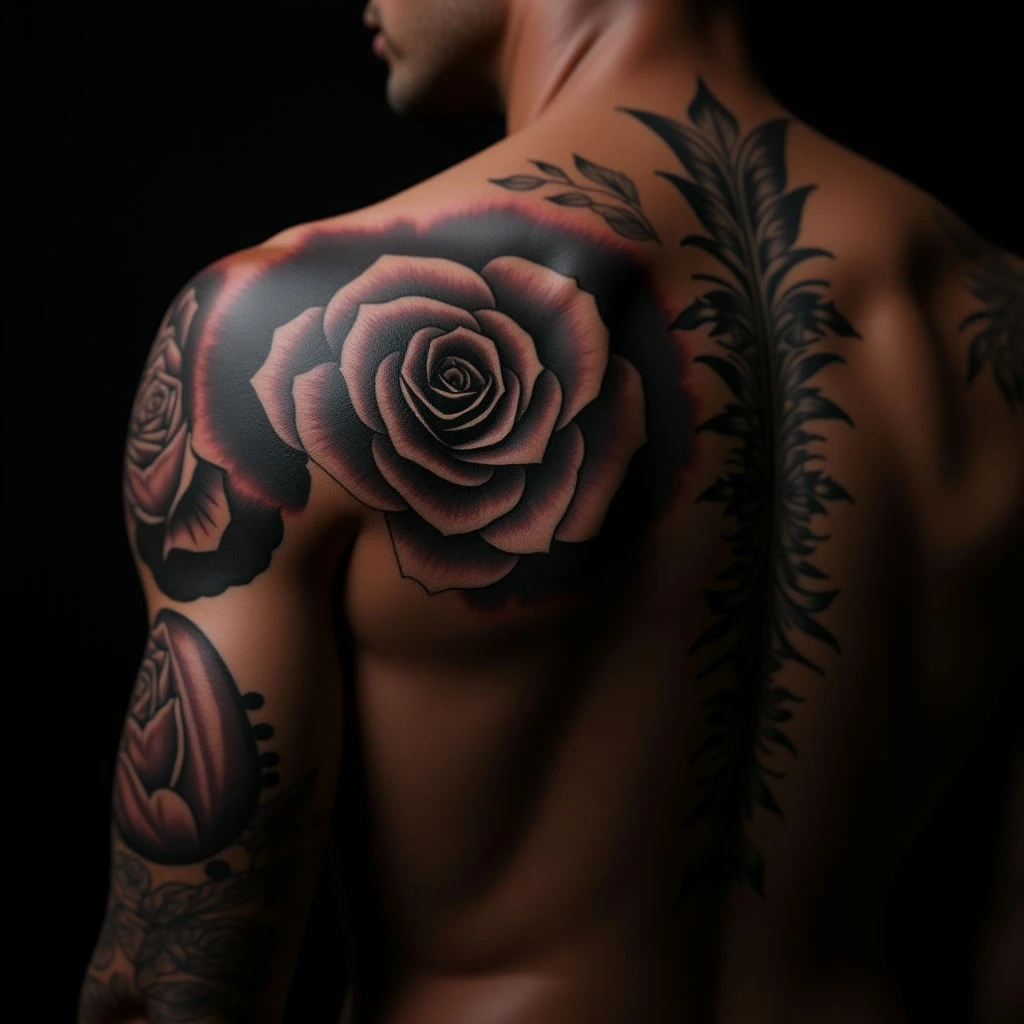 Dramatic Back Cover-Up Tattoo Ideas (Black & Red)