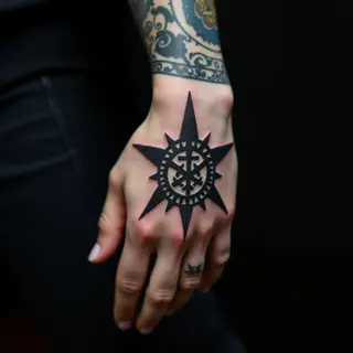 Intricate Calligraphy Hand Tattoos in Blue - Black & Grey Inspiration