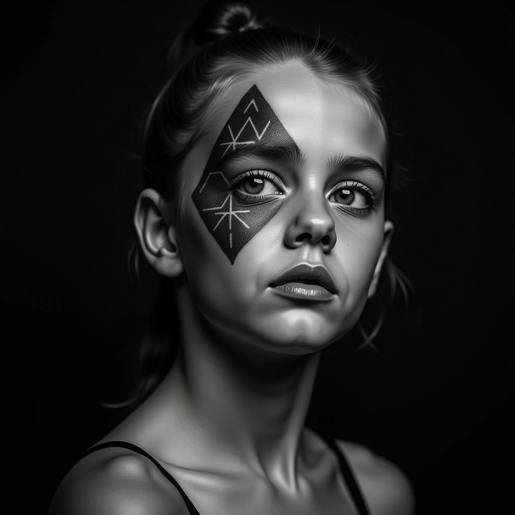 Geometric Face Tattoos for Little Girls - Black & Grey Inspiration