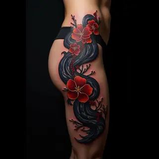 Dark Japanese Sleeve Tattoo Ideas for Men's Thigh