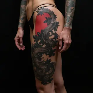 Japanese Thigh Tattoo for the Driven Individual