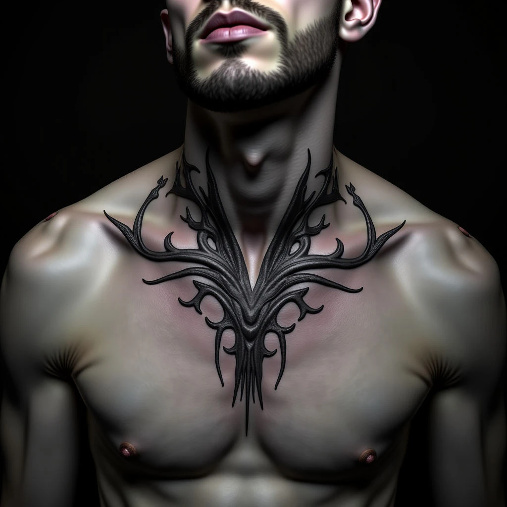 XXL Fine Line Collarbone Tattoos for Men - Black & Grey Neon Inspiration