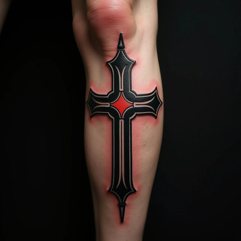 Gothic Leg Tattoos: XL Black, Red & White Designs