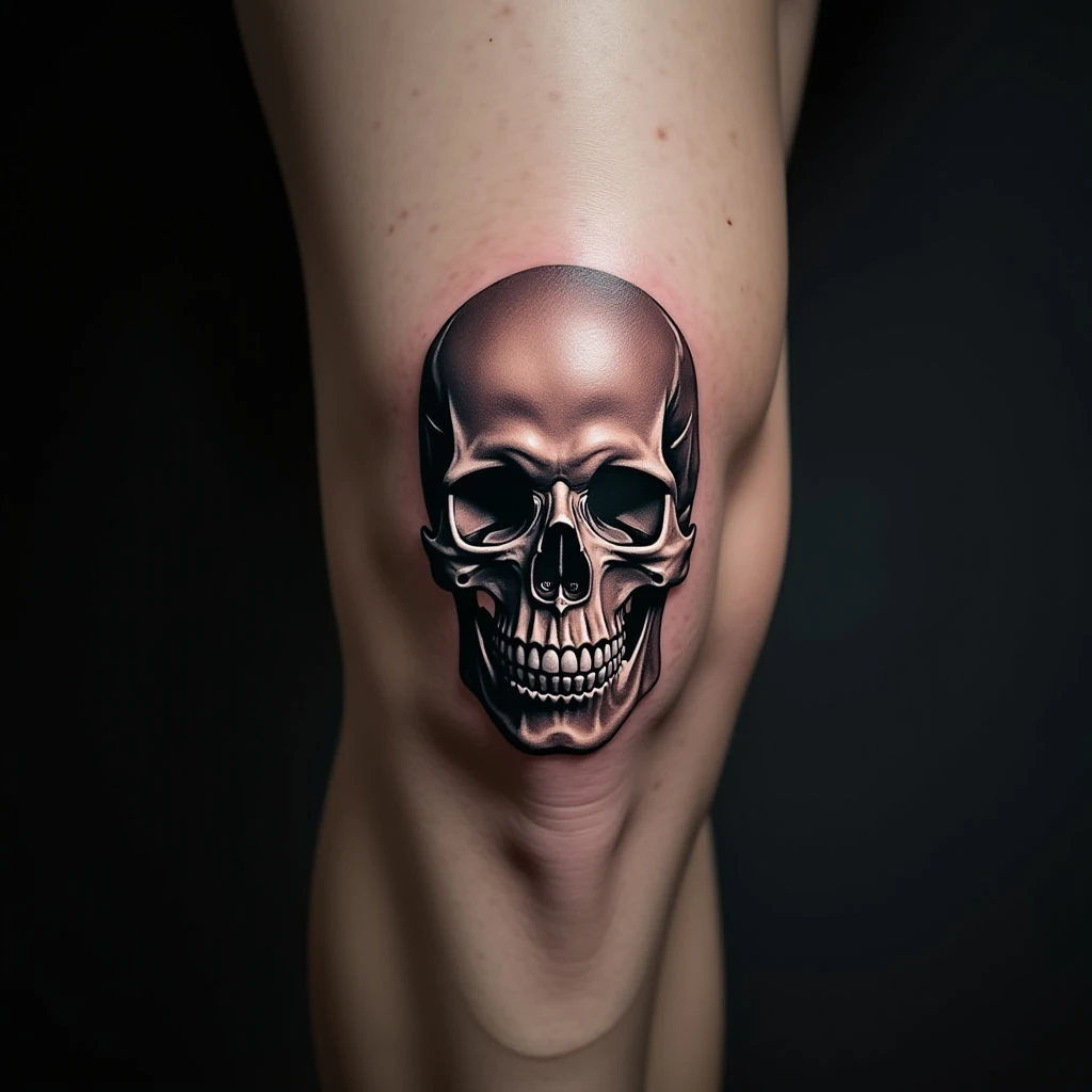 Large Blue Skull Tattoos for Your Knee: Bold Black and Grey Designs