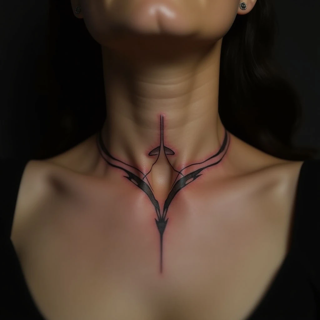 Cool Neck Tattoos for Women: Linework & Red Accents