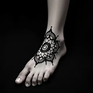 Striking Mandala Foot Tattoos for Men | Black & Grey Design
