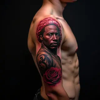 Pink Behind-Ear Sleeve Tattoos for Men: Small & Colorful