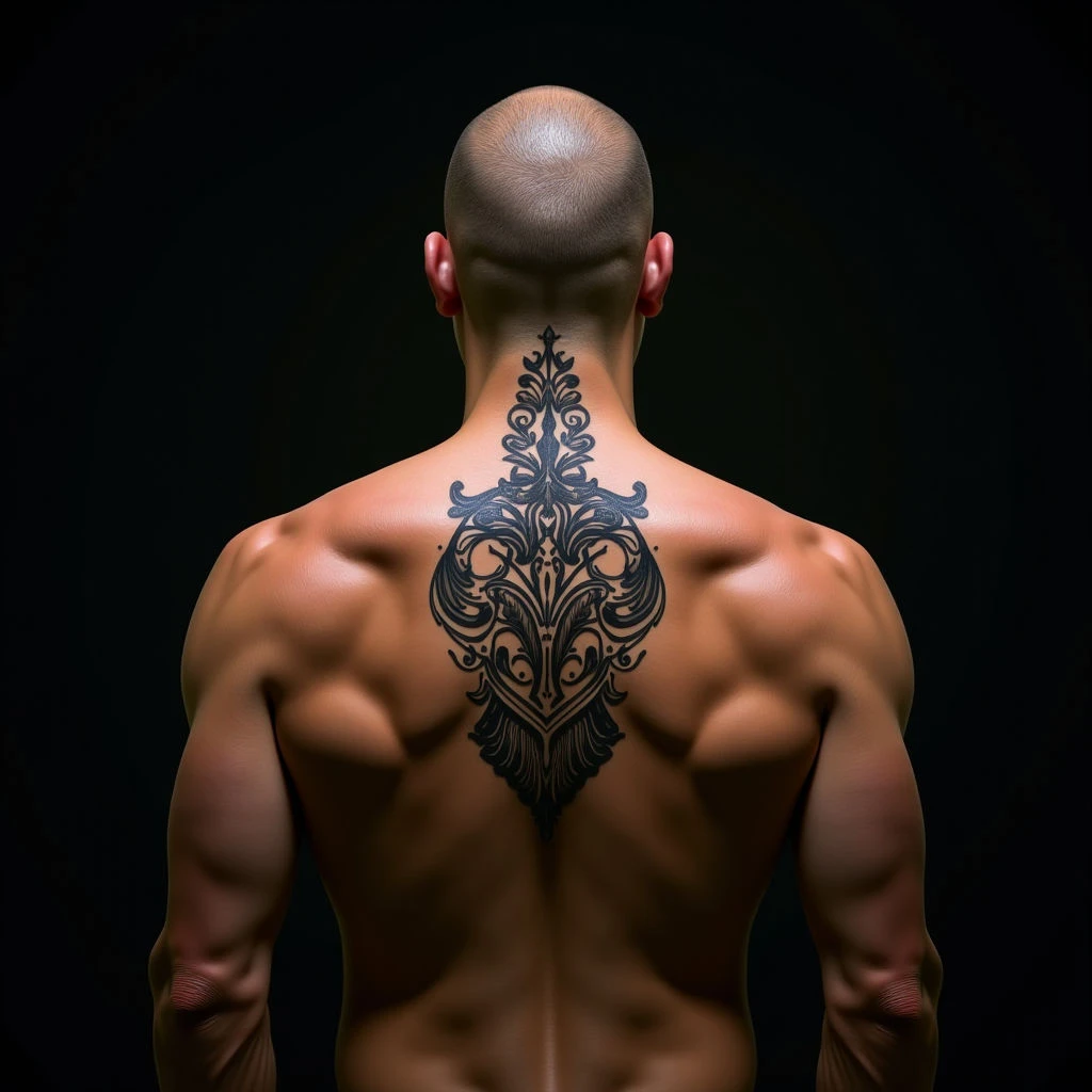 Small Traditional Head Tattoos for Men in Brown