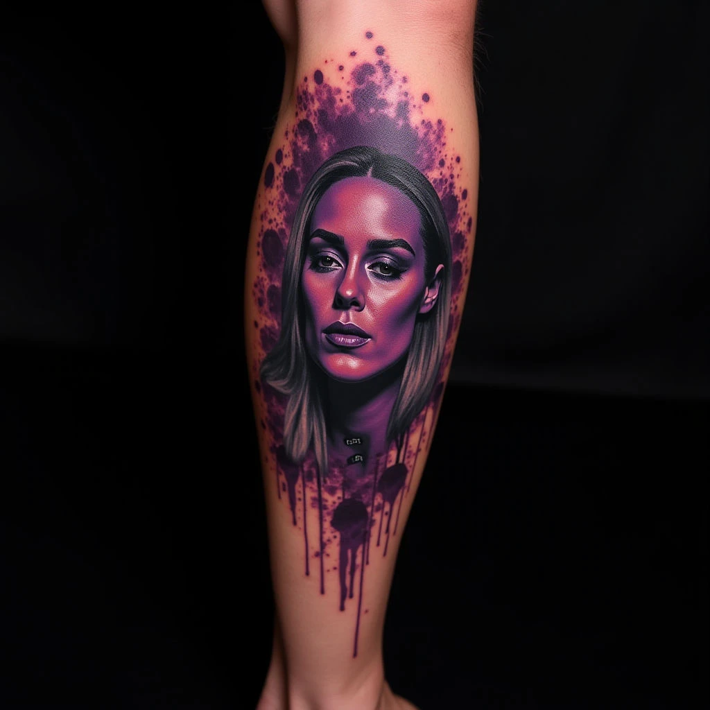 Intricate Trash Polka Leg Sleeve in Black and Grey with Purple Accents